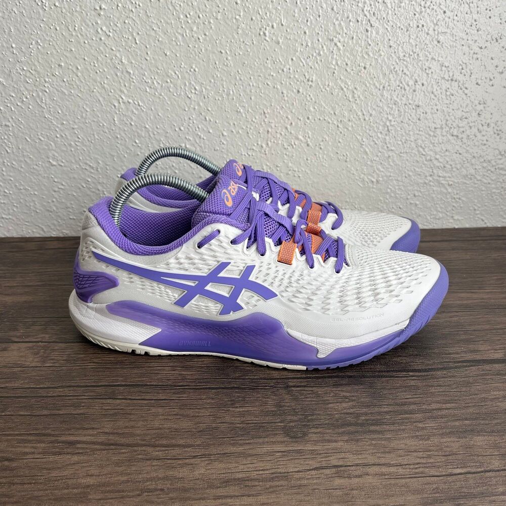 ASICS Gel Resolution 9 White Amethyst Purple Tennis Pickleball Shoes Sz 9 Wide